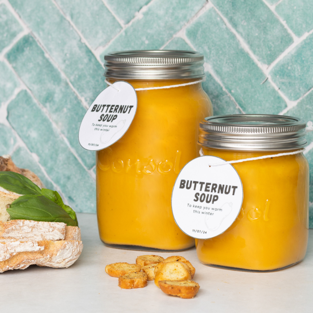 BUTTERNUT SOUP IN A CONSOL GLASS JAR