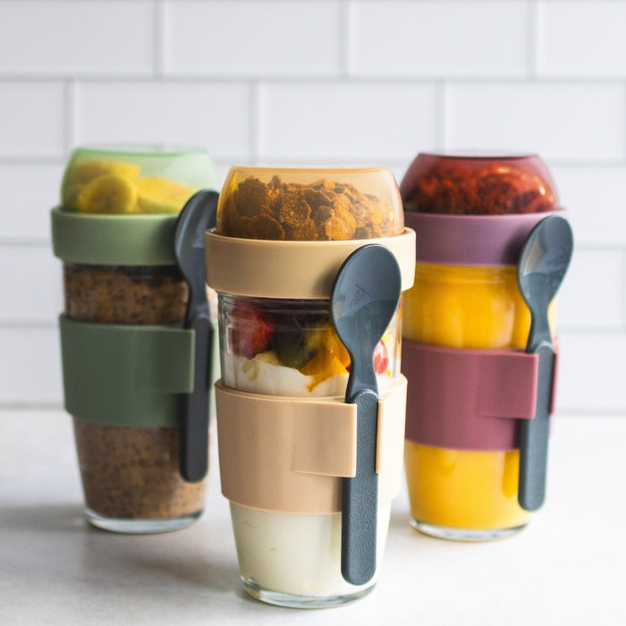 Consol Glass Lugo Cup with Sage Lid & Spoon 480ml