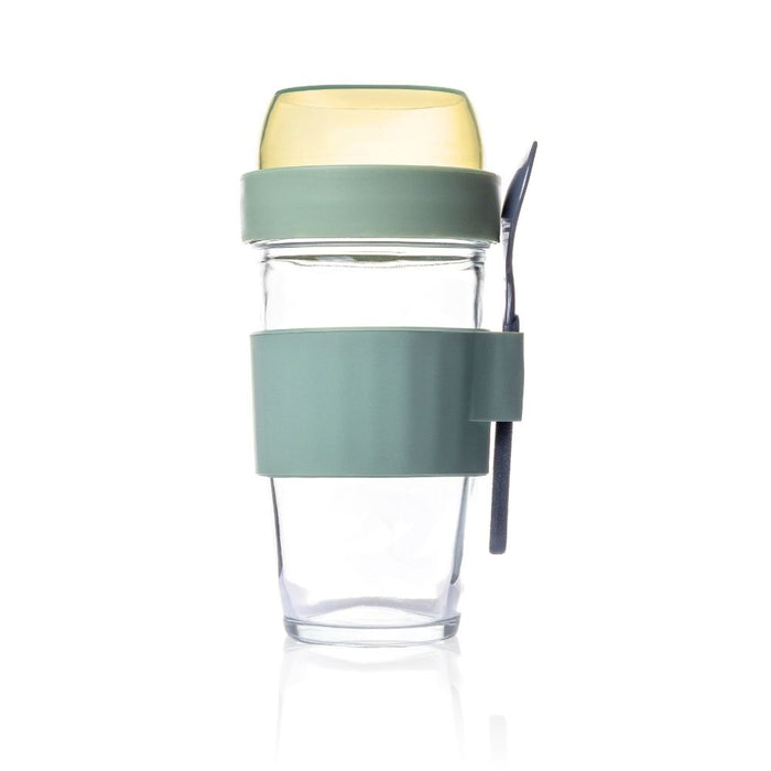 Consol Glass Lugo Cup with Sage Lid & Spoon 480ml