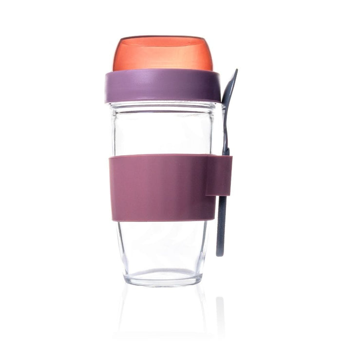 Consol Glass Lugo Cup with Plum Lid & Spoon 480ml