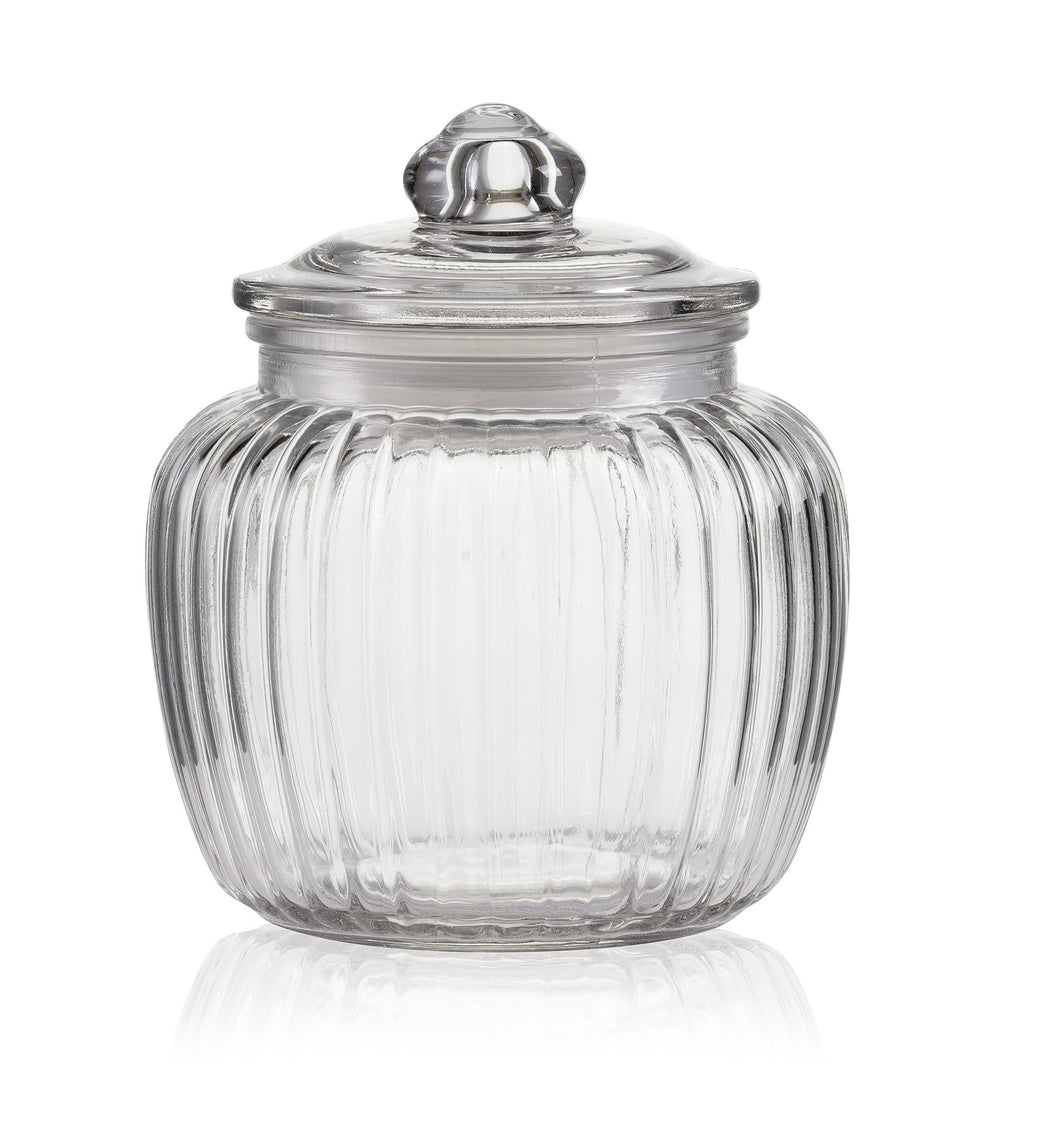 Consol Glass Round Ribbed Glass Cannister 1350ml (1.35L) With Glass Lid