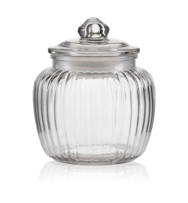 Consol Glass Round Ribbed Glass Cannister 600ml With Glass Lid