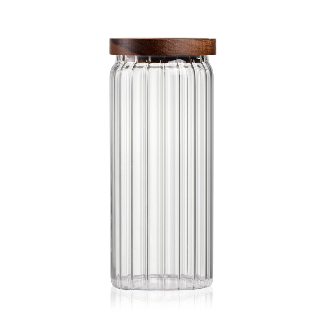 Consol Glass Round Ribbed Canister 1000ml (1L) With Acacia Lid