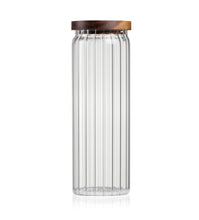 Load image into Gallery viewer, Consol Glass Round Ribbed Canister 1350ml (1.35L) With Acacia Lid
