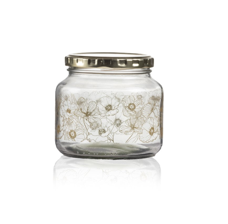 Consol Glass Gold Flower Jar 500ml With Gold Lid