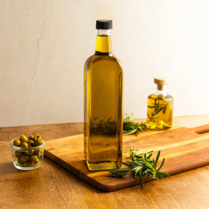 Consol Glass Olive Oil Bottle 1000ml (1L) Flint with Black Lid
