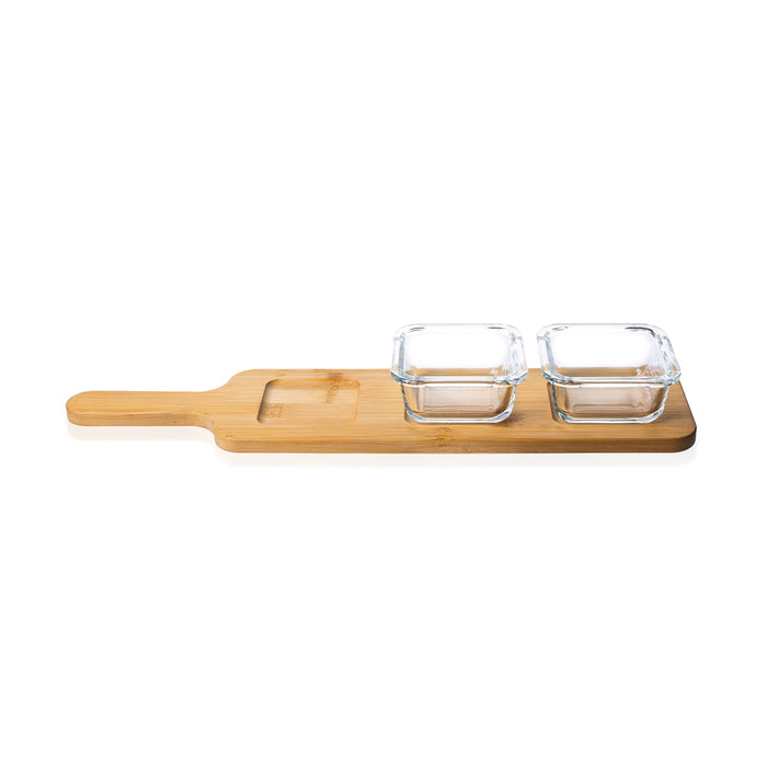 Consol Glass Santorini  Bamboo Board with 3 Bowls