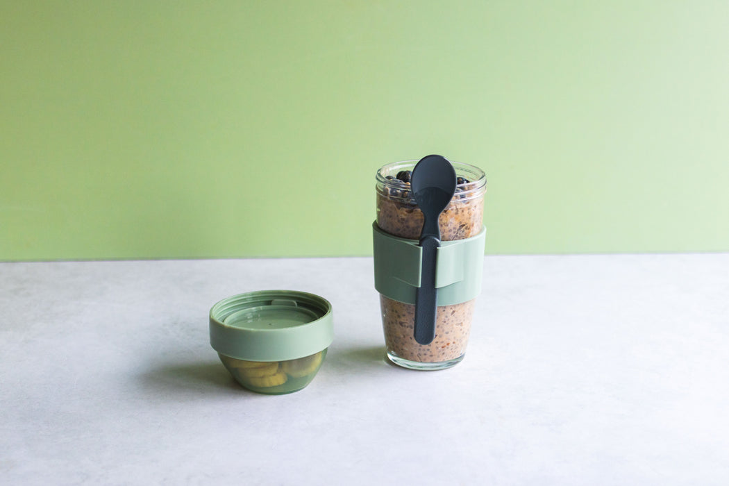 Consol Glass Lugo Cup with Sage Lid & Spoon 480ml