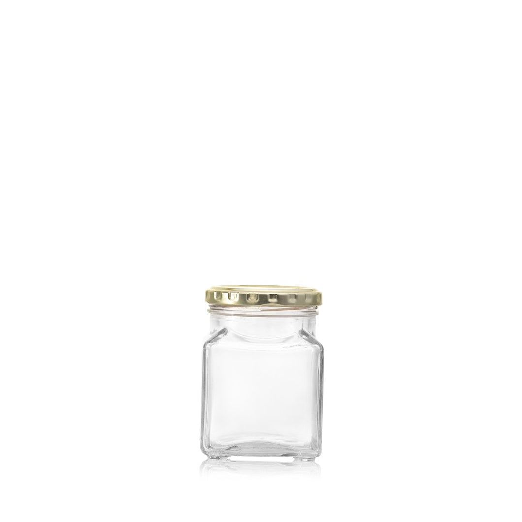 Consol Glass Square Jar 260ml with Gold lid (24 Carton Pack)