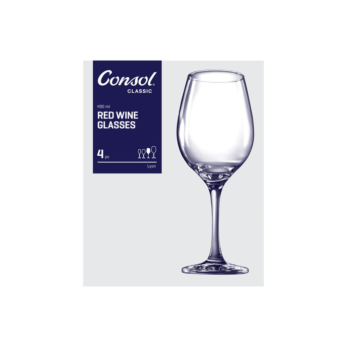 Consol Glass Lyon Red Wine Stemmed 490ml 4 Pack