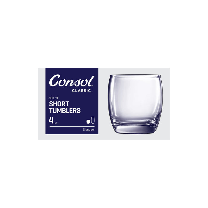 Consol Glass Glasgow Whisky Tumbler 330ml 4 Pack